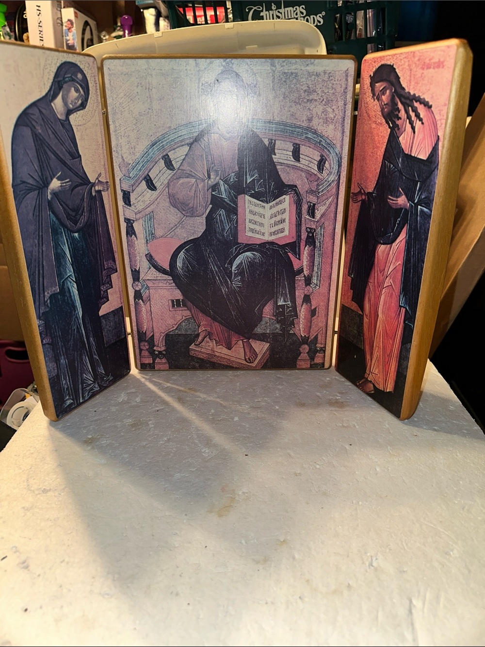 Triptych religious three panel wood art